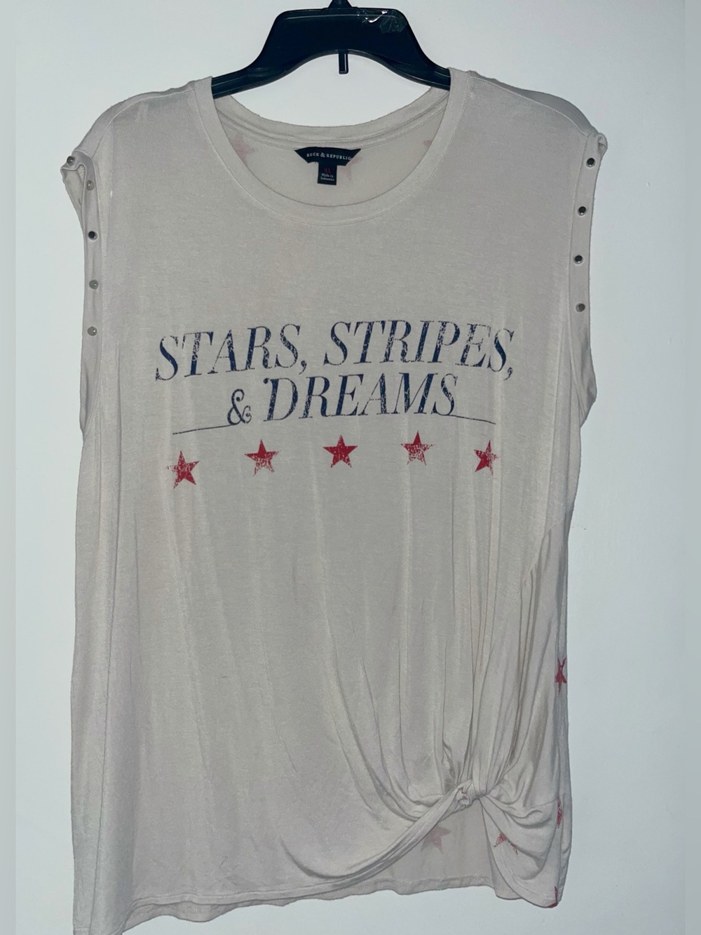 Rock & Republic Cream Graphic Tank with Red and Navy Stars